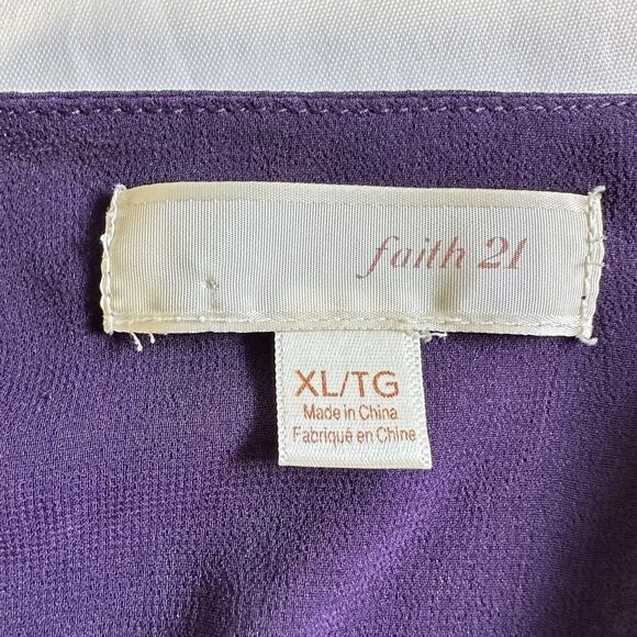 Faith 21 Ruffle Front Sheer Purple Button Top Blouse Sz XL Sleeveless Career - Picture 7 of 8